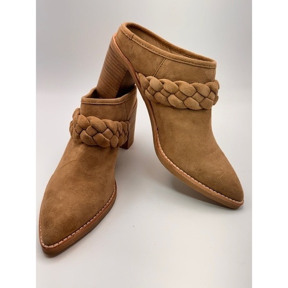 Dolce Vita Shoes - Dolce Vita Tan Suede Braided Block Heel Mules Pointed Toe Slip On Shoes Size 6.5